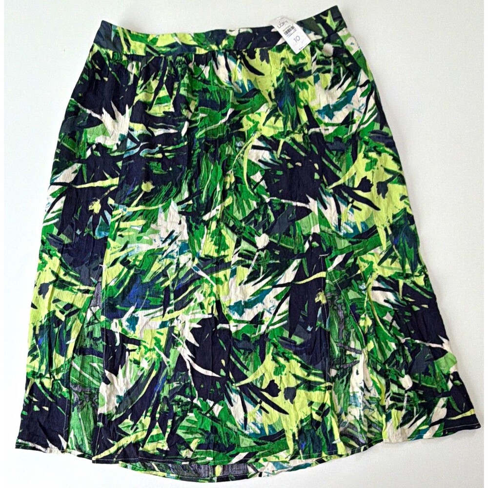 LOFT Green Floral A-Line Knee Length Skirt 10 Regular Zip